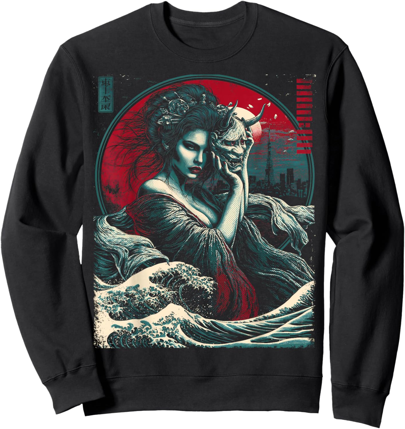Japanische Tokyo Hannya Dämonenmaske und Mädchen Sweatshirt - Sweatshirt | Black