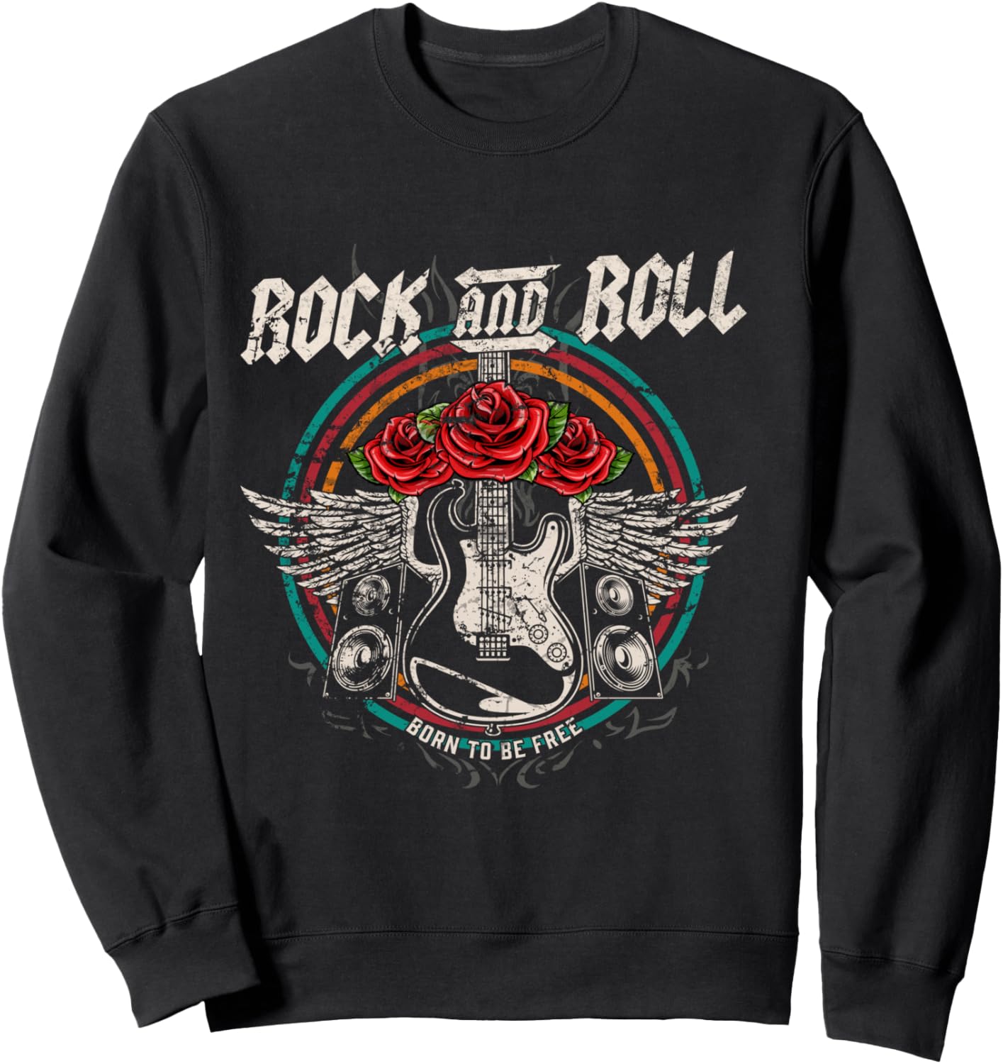 Guitare Rock and Roll Vintage Rock Music Manche Longue Sweatshirt - Sweatshirt | Black