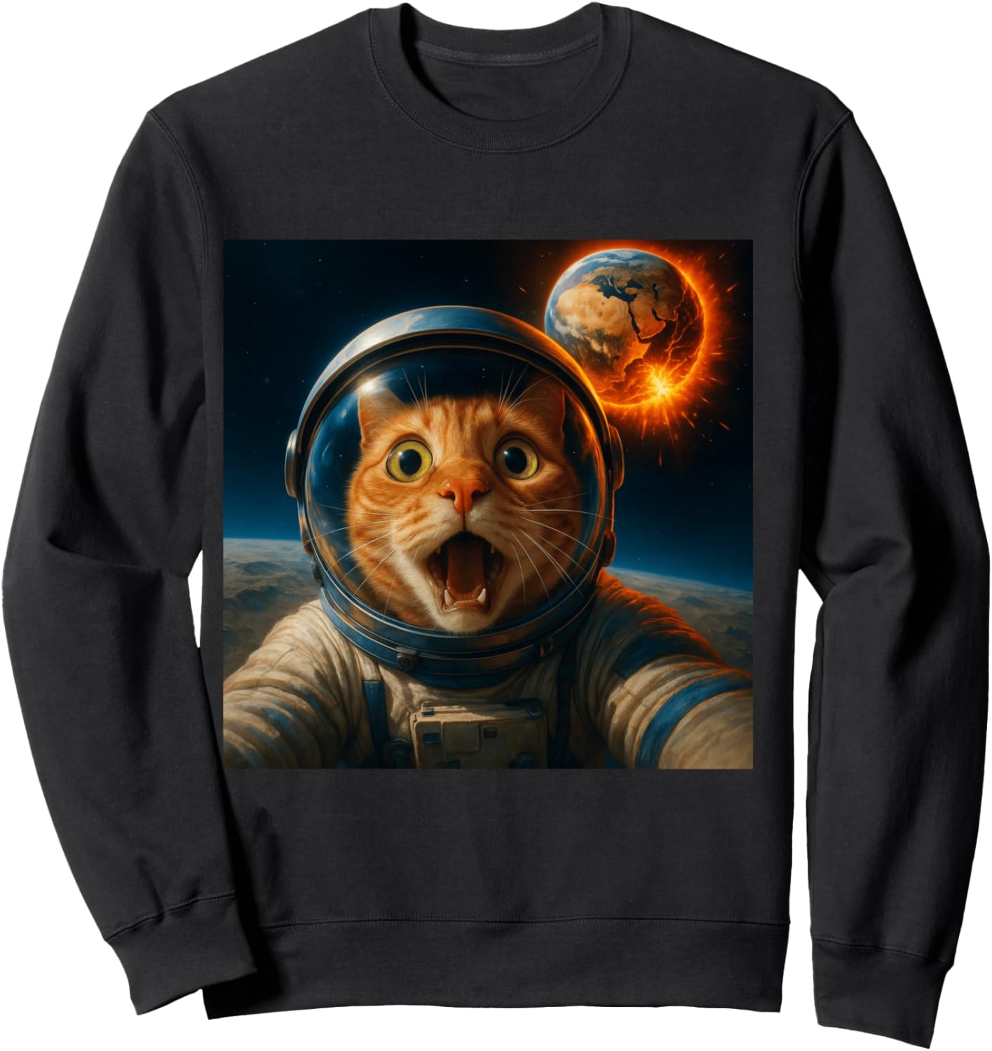 Funny Astronaut Cat Selfie Space Sweatshirt - Sweatshirt | Black