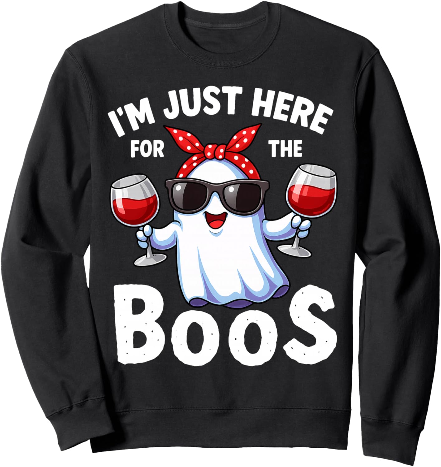 I'm Just Here For The Boos Halloween Women Ghost Vintage Sweatshirt - Sweatshirt | Black