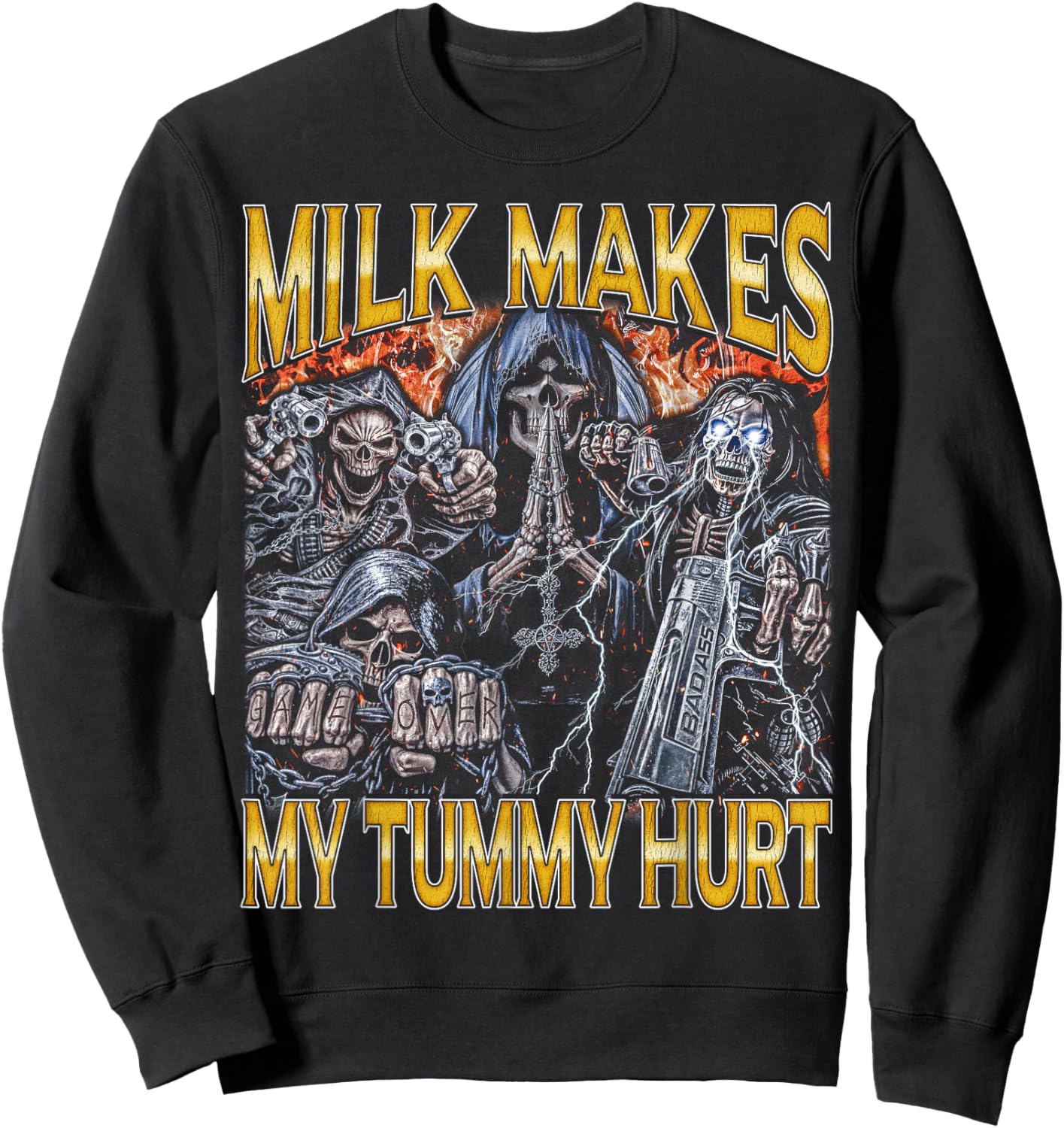 Milk Lactose - Edgy Skeleton Bootleg Cool Hard Skeleton Meme Sweatshirt - Sweatshirt | Black