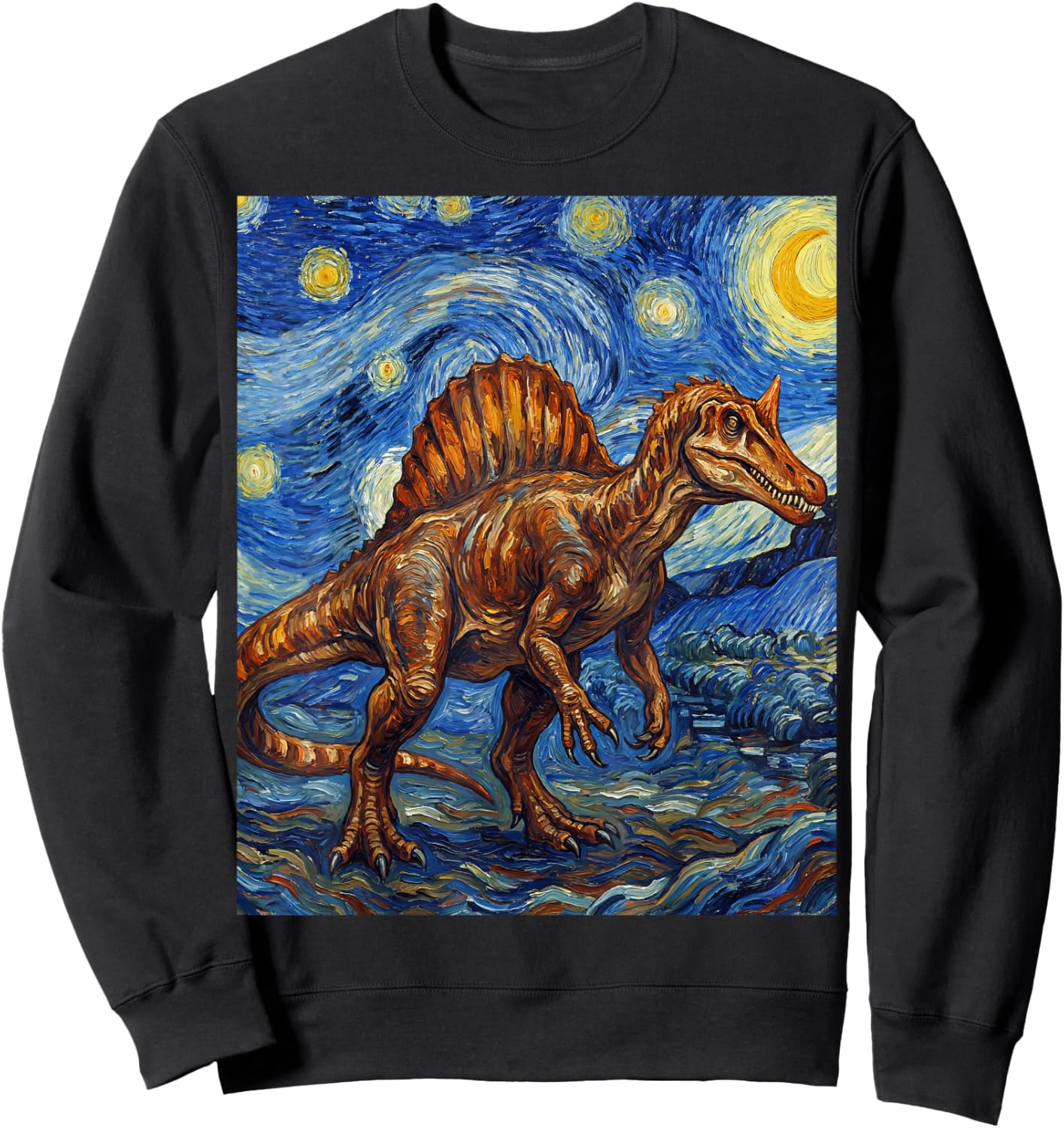Spinosaurus Mirabilis Starry Night Dinosaur Art Fan Sweatshirt - Sweatshirt | Black