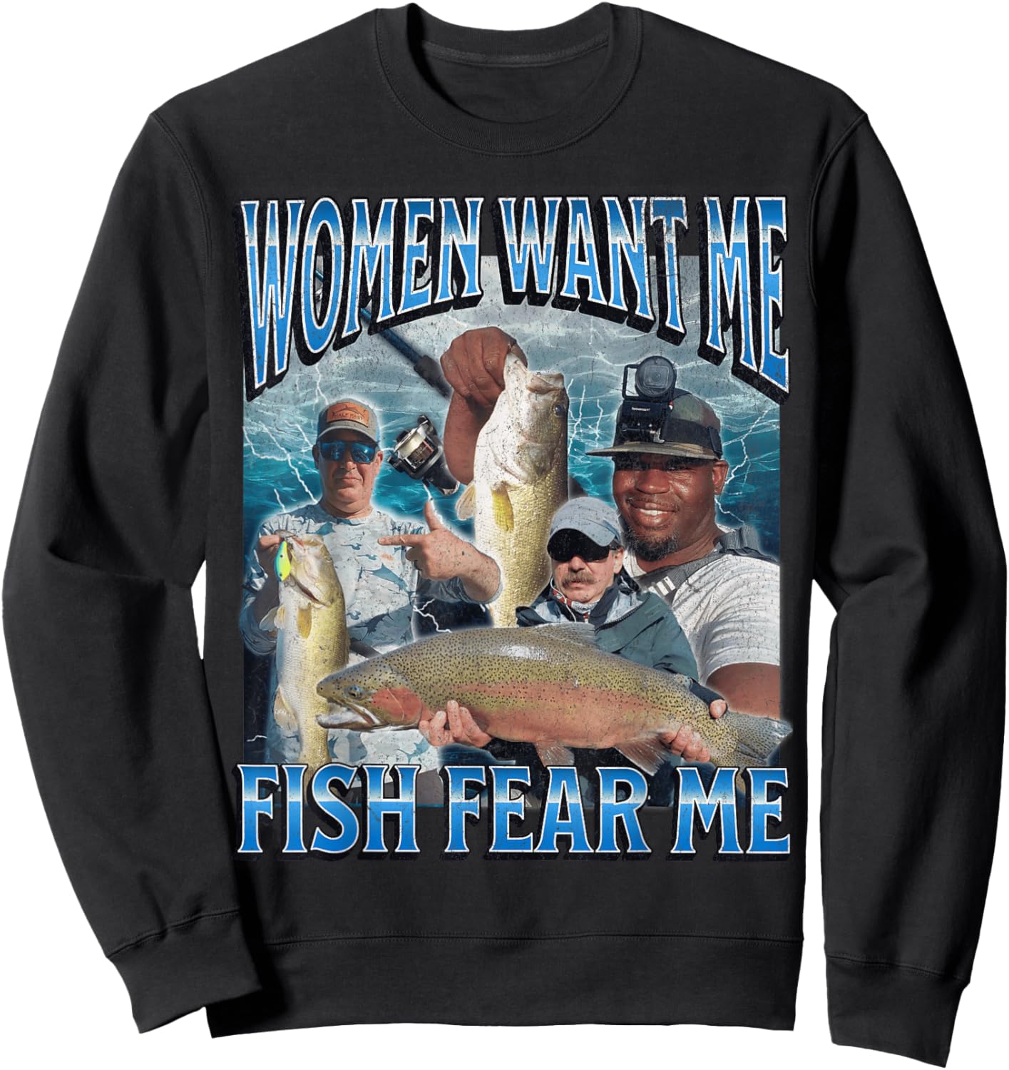 Women Want Me Fish Fear Me Funny Fishing Bootleg Graphic Sweatshirt - Sweatshirt | Black