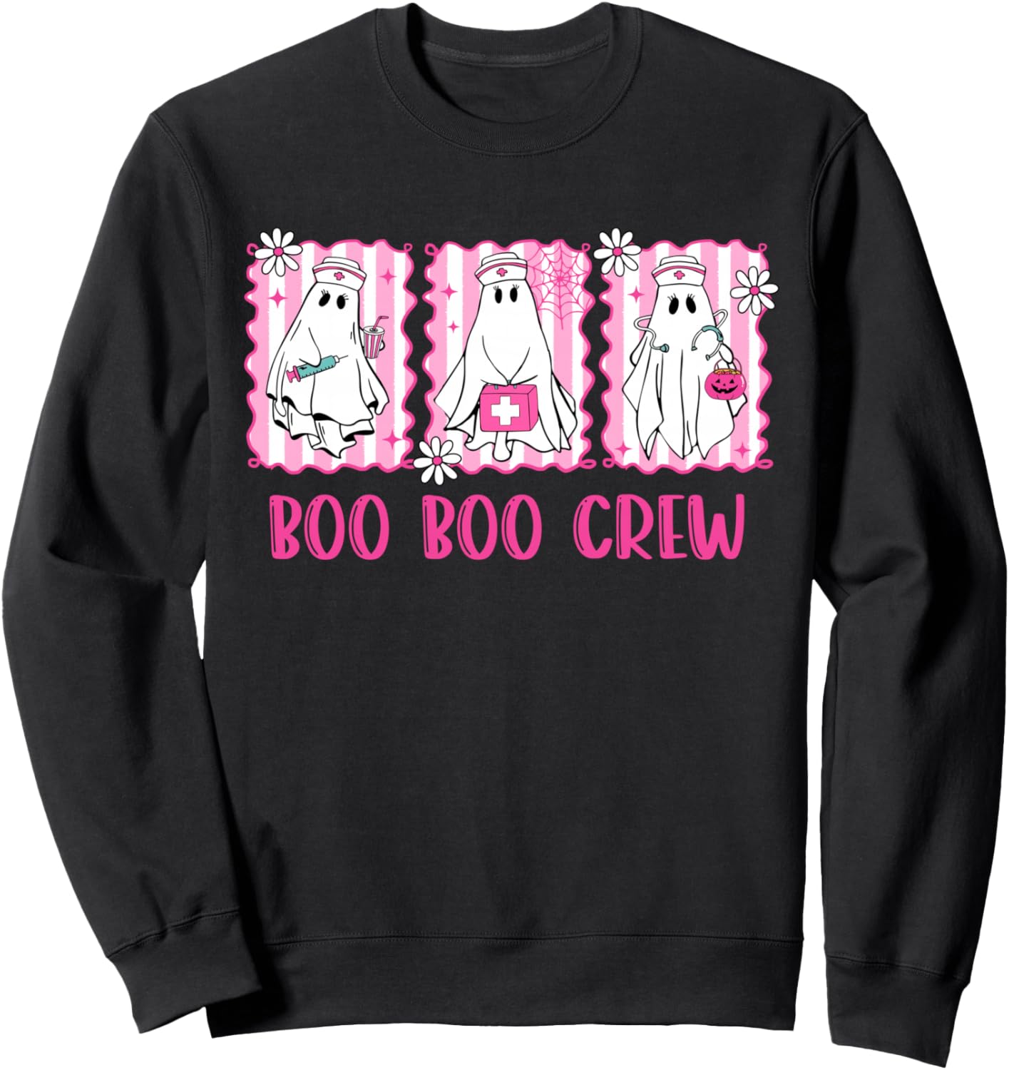 Preppy Boo Crew Night Shift Nurse Ghost Halloween Nursing Sweatshirt - Sweatshirt | Black