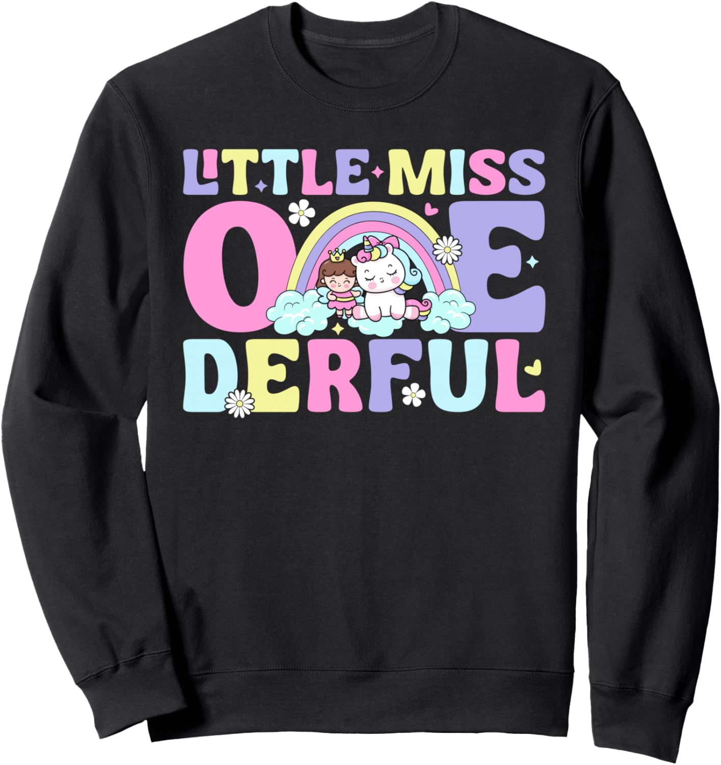 Little Miss Onederful Cute Rainbow Unicorn 1st Birthday Girl Sweatshirt - Sweatshirt | Black