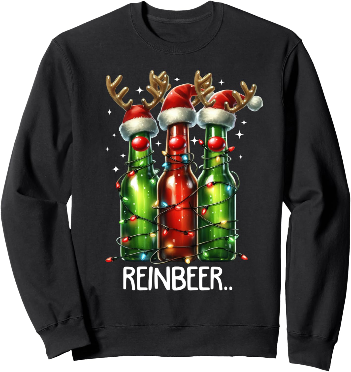 Reinbeer Funny Adult Christmas Beer Drinking Pajama Outfits Sweatshirt - Sweatshirt | Black