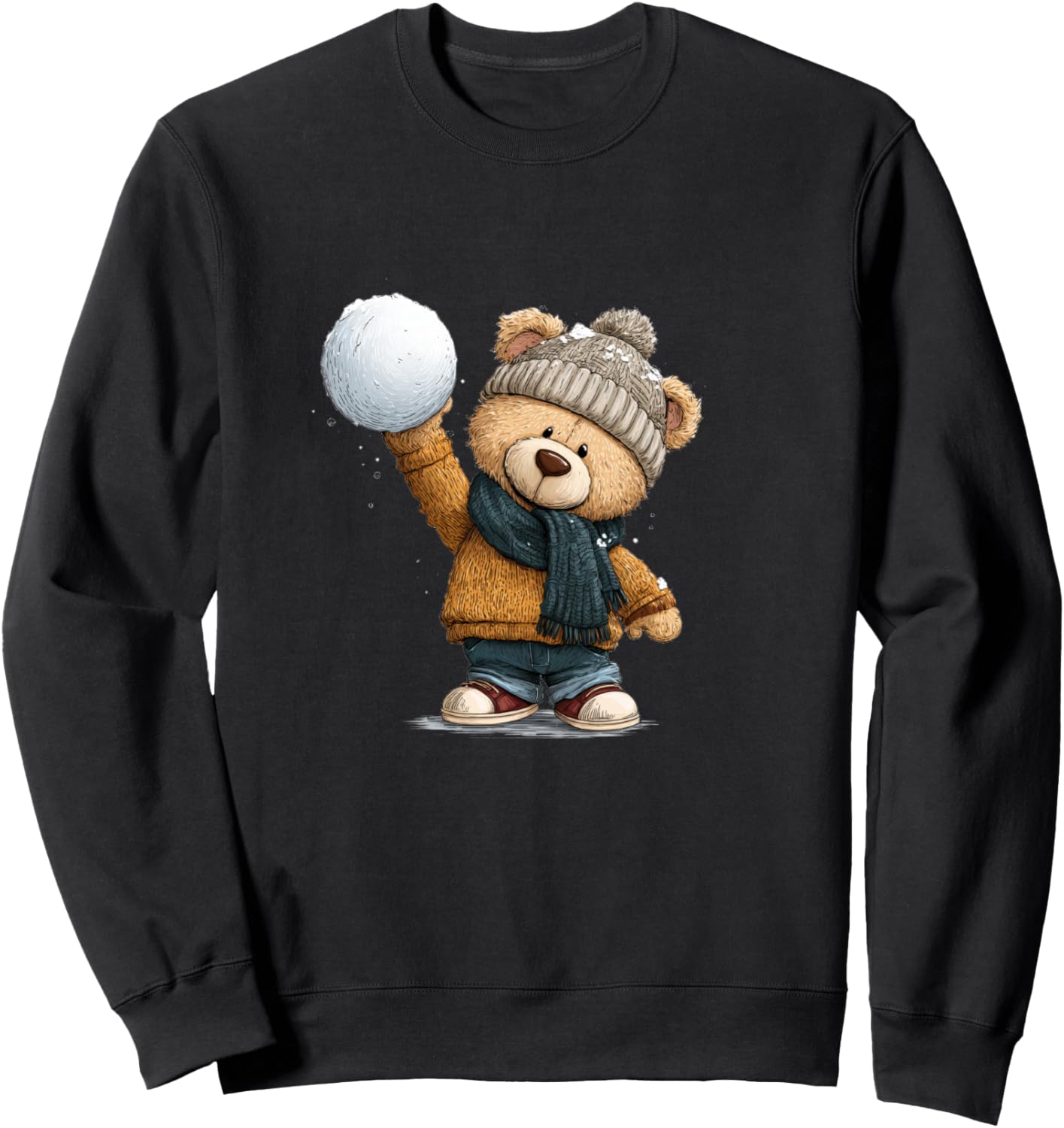 Winter Snow Globe and Bear Design Sweatshirt - Sweatshirt | Black