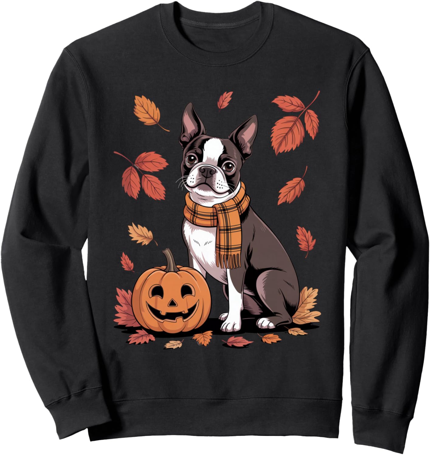 Boston Terrier Dog Lover Pumpkin Fall Autumn Thanksgiving Sweatshirt - Sweatshirt | Black