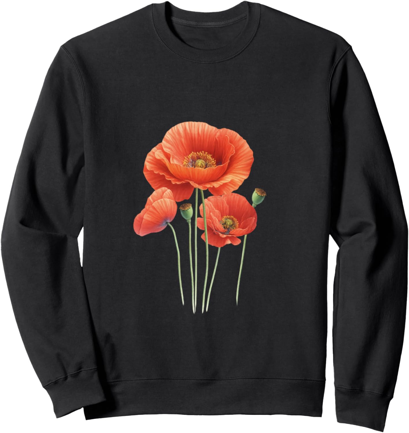 Poppy Flower Sweatshirt - Sweatshirt | Black