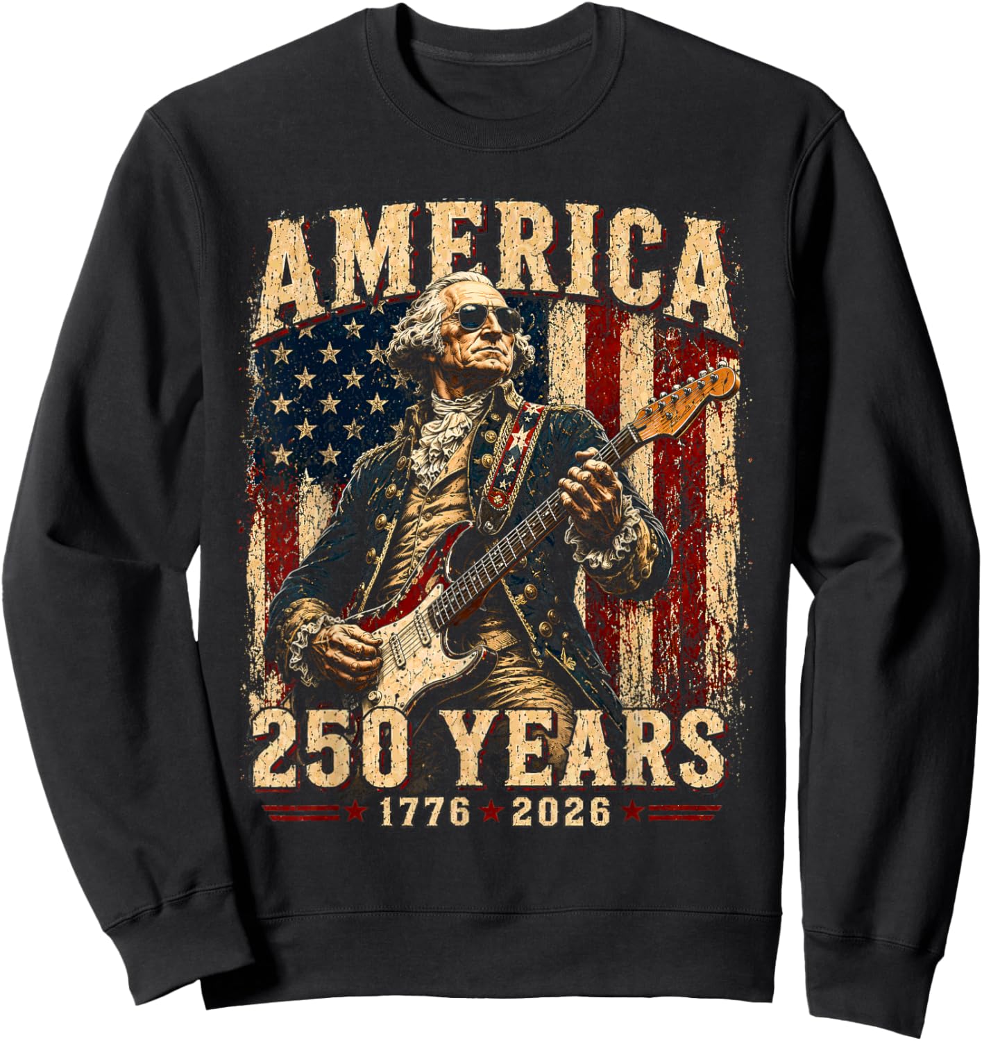 Vintage George Washington Playing Guitar 250 Years America Sweatshirt - Sweatshirt | Black