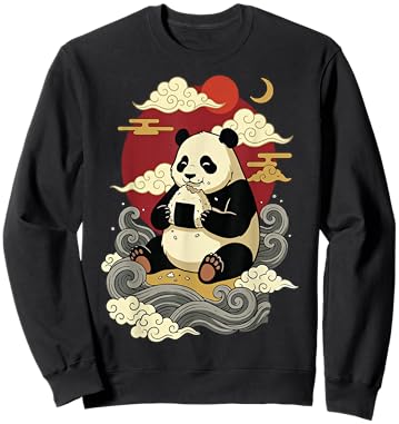 Panda Eating Onigiri Japanese Sushi Manga Japan Sweatshirt - Sweatshirt | Black
