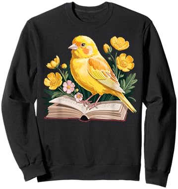 Canary Bird Floral Book Yellow Bird Reading Bookish Teacher Sweatshirt - Sweatshirt | Black