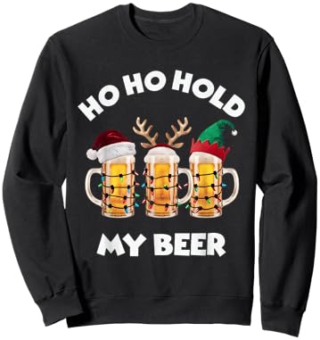 Christmas Ho Ho Hold my Beer Santa, Elf, and Reindeer Mugs Sweatshirt - Sweatshirt | Black