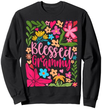 Blessed Grammy Retro Boho Flowers Floral Mother's Day Sweatshirt - Sweatshirt | Black
