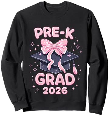 pre-k Graduation 2026 Pink Bow Preschool Grad 2026 Girls Sweatshirt - Sweatshirt | Black
