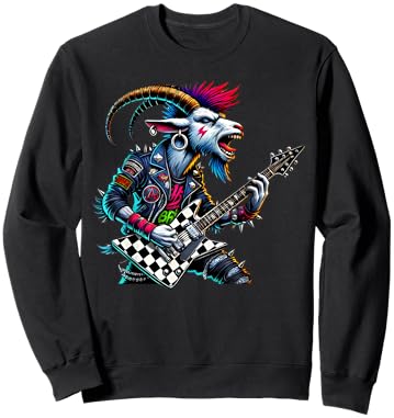 Funny Punk Goat Rock Goat Rock and Roll Guitar Music Sweatshirt - Sweatshirt | Black