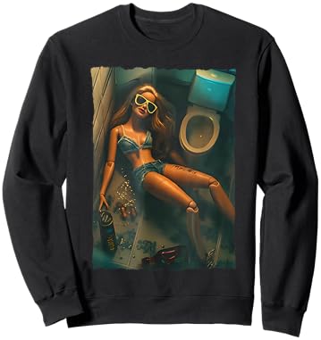Funny Disgusting Doll face Drinking Meme Sweatshirt - Sweatshirt | Black