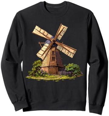 Vintage Dutch Windmill Rustic Farm Countryside Scene Sweatshirt - Sweatshirt | Black