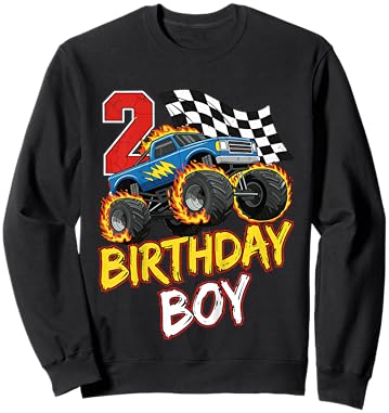 Kids Birthday Monster Truck 2 Year Old Boys 2nd Party Born 2024 Sweatshirt - Sweatshirt | Black
