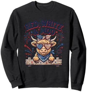 Vintage Cute Red, White and Moo Funny 4th of July Sweatshirt - Sweatshirt | Black