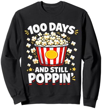 100th Day of School Popcorn 100 Days and Still Poppin Kids Sweatshirt - Sweatshirt | Black