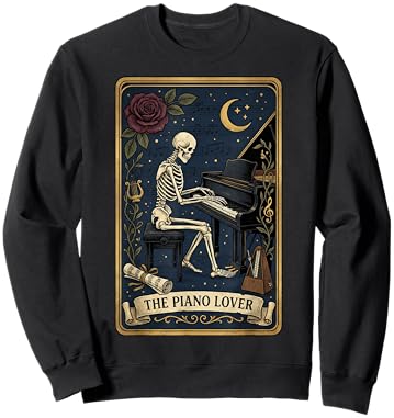 Piano Lover Tarot Card Gothic Skeleton Music Pianist Sweatshirt - Sweatshirt | Black
