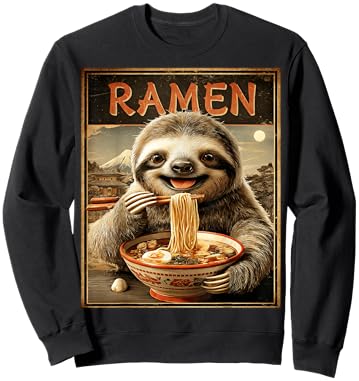 Funny Ramen Sloth Noodle Lovers Anime Otaku Sweatshirt - Sweatshirt | Black