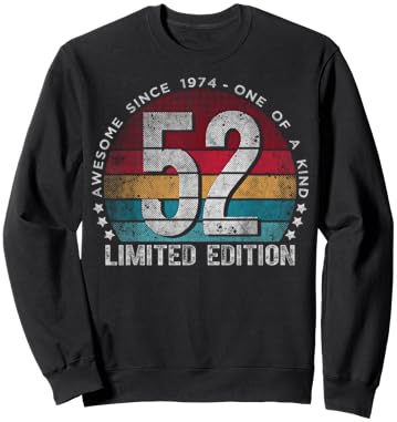 52 Year Old Gifts Vintage 1974 Limited Edition 52nd Birthday Sweatshirt - Sweatshirt | Black