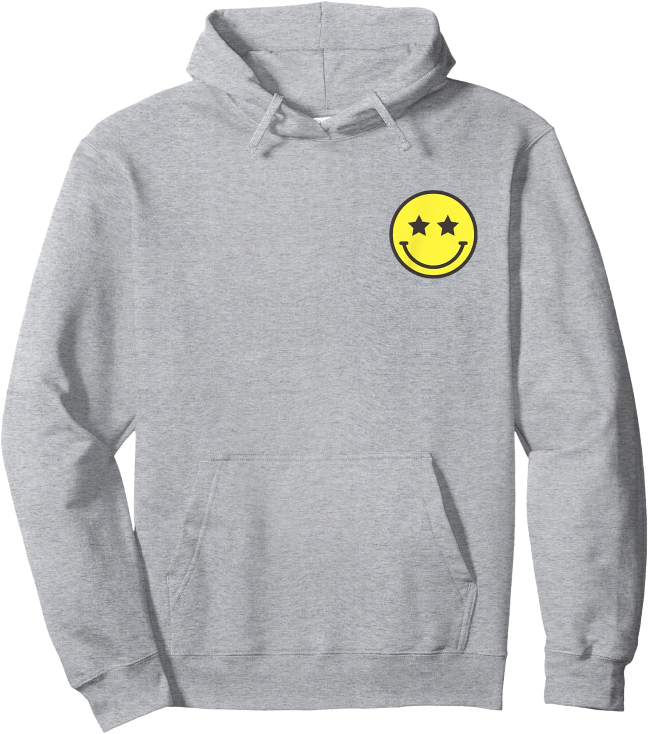 Minimalist Star Eyes Happy Smiling Smile Face Pocket Logo Hoodie - Hoodie | Ash