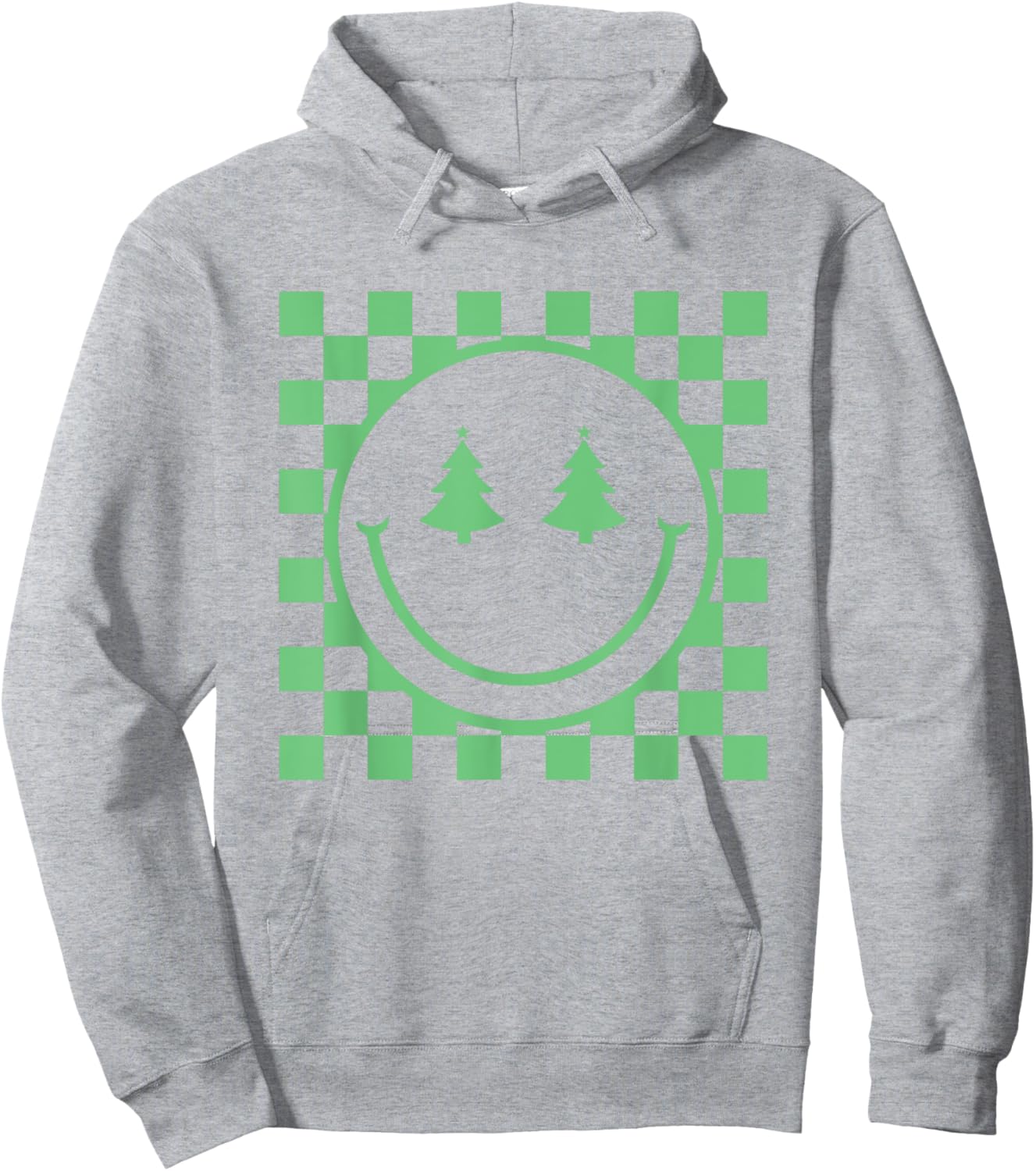 Retro Christmas Smile Face Shirt Checkered Pattern Winter Hoodie - Hoodie | Ash