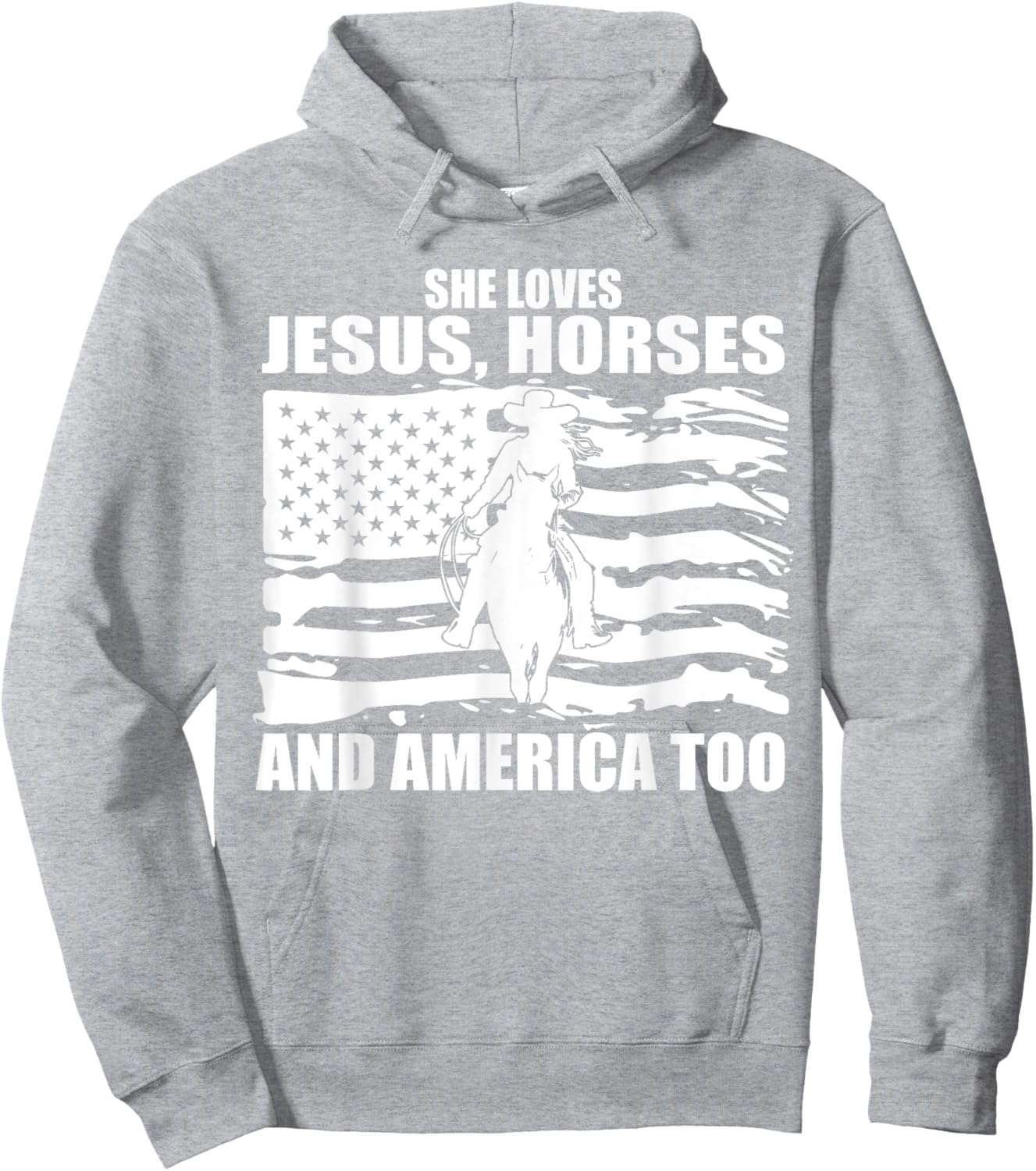 She Loves Jesus Horses And America Too Horseback Riding Hoodie - Hoodie | Ash