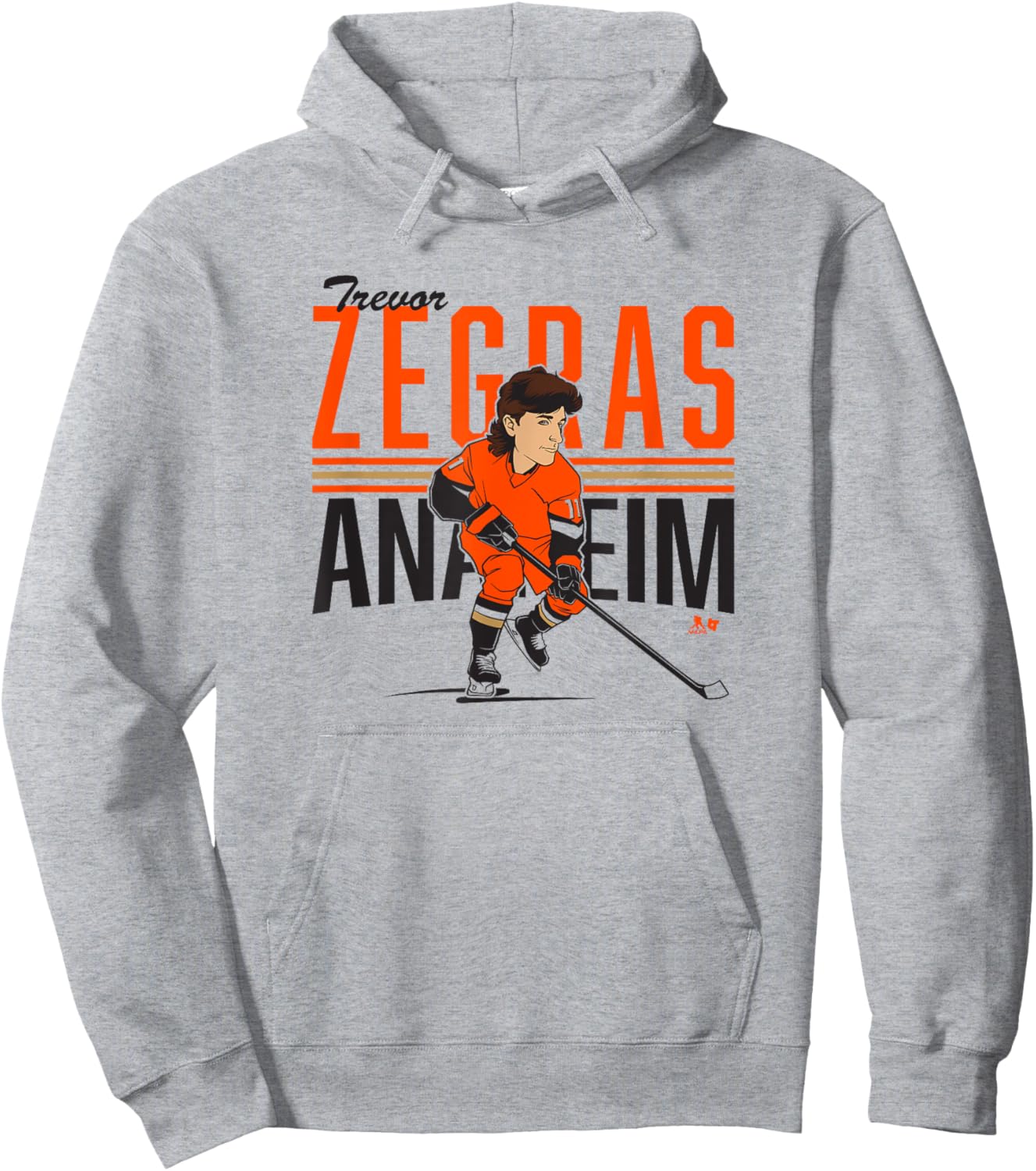 Trevor Zegras: Center Ice Caricature - Anaheim Hockey Hoodie - Hoodie | Ash