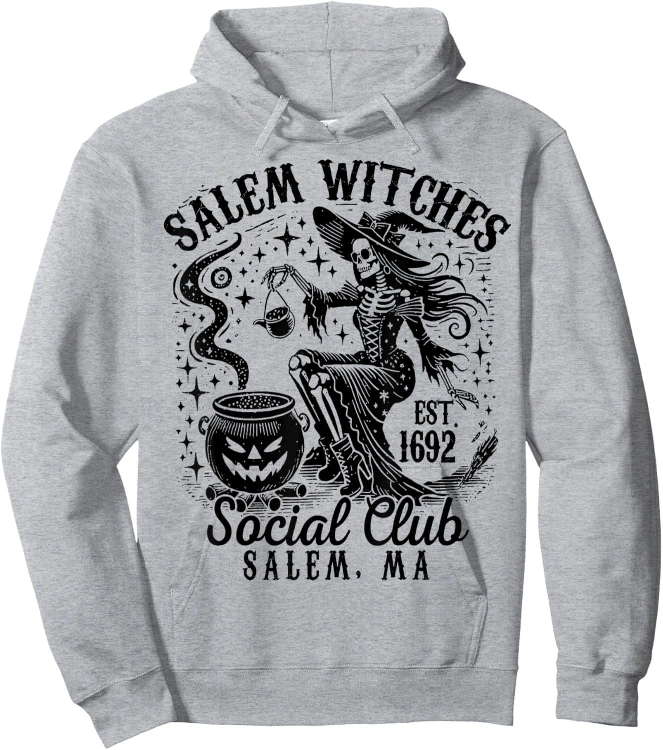 Salem Witches Social Club, Spooky Witch Skeleton Halloween Hoodie - Hoodie | Ash