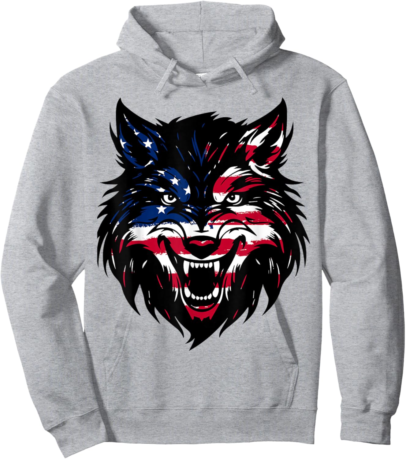 Patriotic 4th Of July Wolf American US Flag Wolf Lovers Hoodie - Hoodie | Ash
