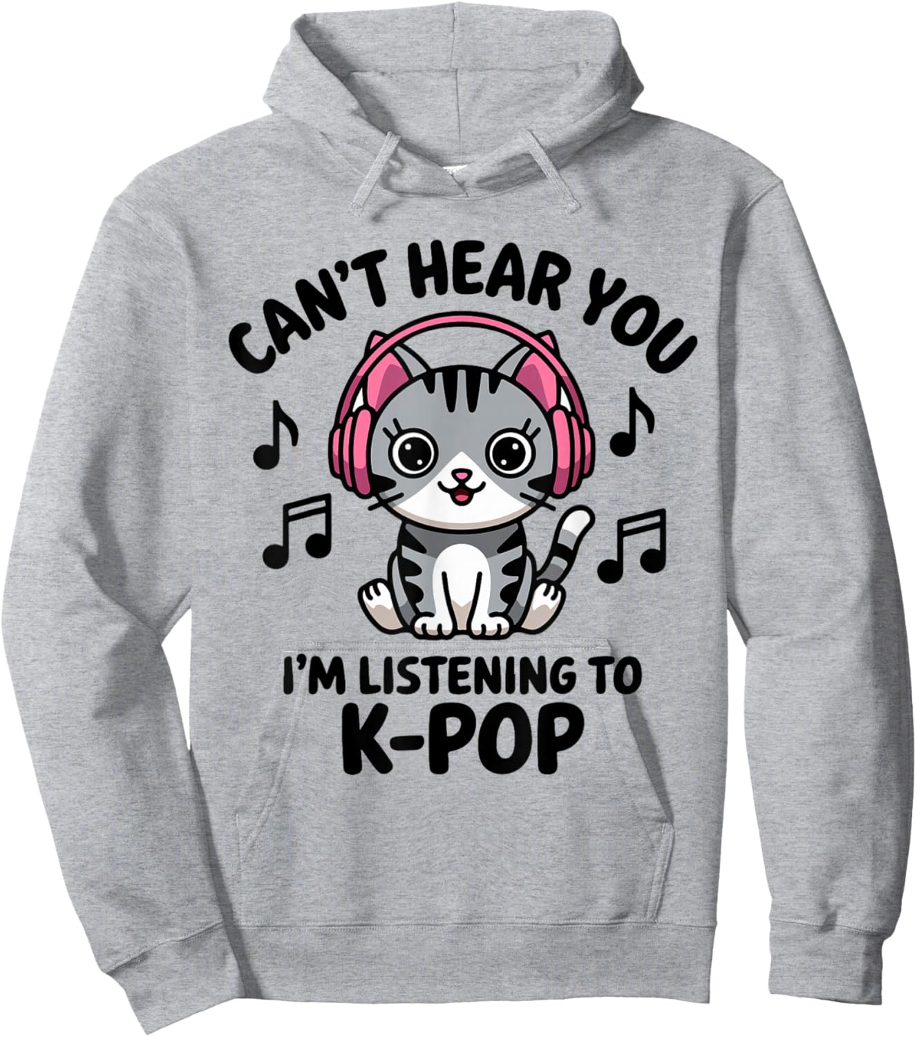 Cute Cat Listening to K-Pop Music Headphones Lovers Hoodie - Hoodie | Ash