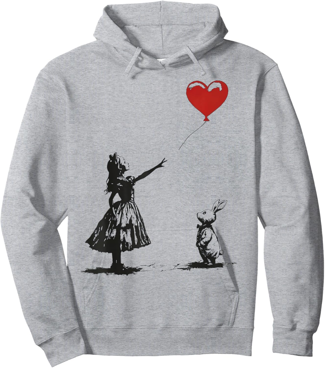 Alice in Wonderland with Balloon Rabbit Whimsical Fantasy Hoodie - Hoodie | Ash