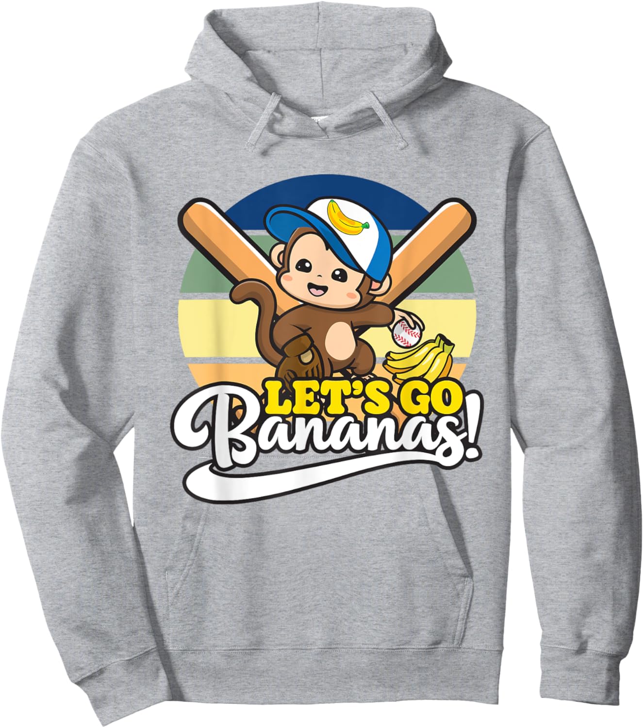 Cute Kawaii Monkey, Funny Let’s Go Bananas Baseball Hoodie - Hoodie | Ash