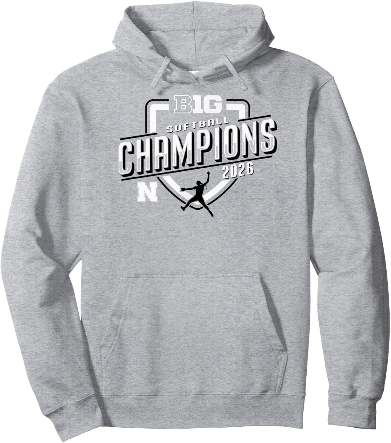 Nebraska Cornhuskers Big Ten Champs 2026 Softball Season Hoodie - Hoodie | Ash