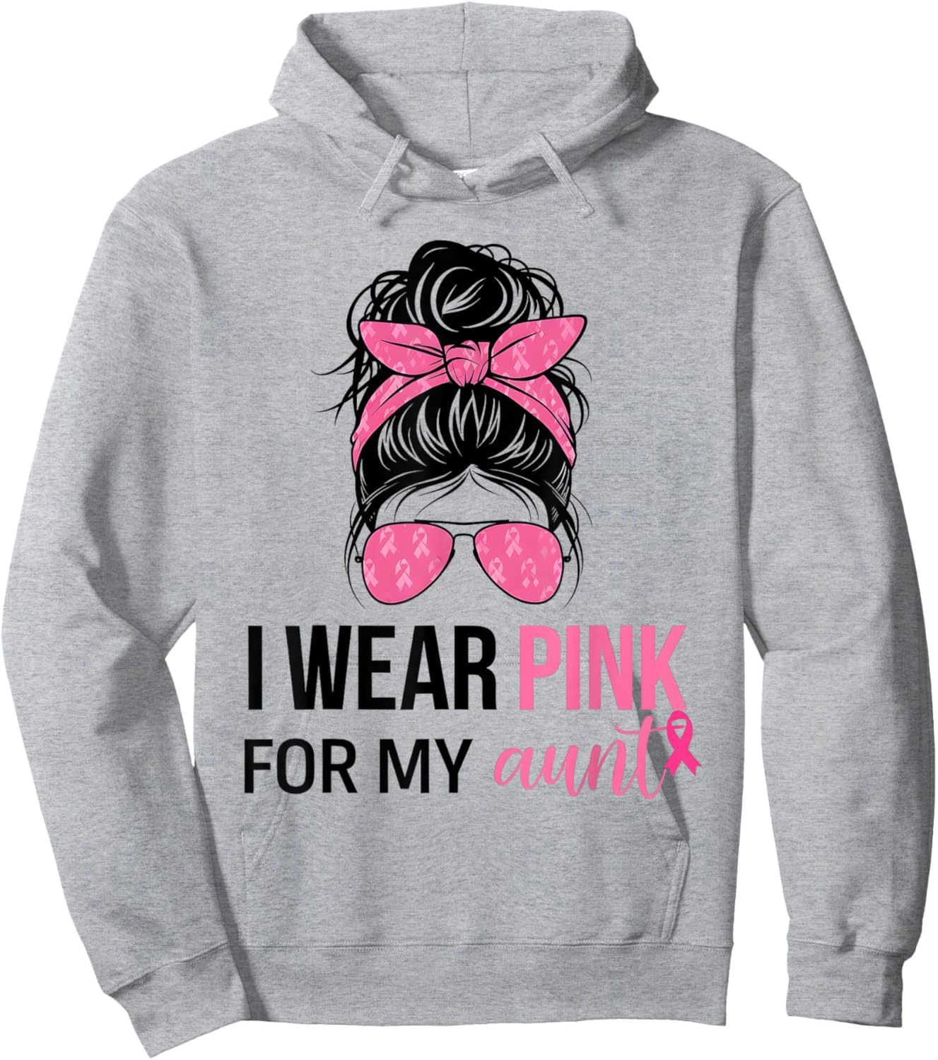 I Wear Pink For My Aunt Messy Bun Breast Cancer Support Hoodie - Hoodie | Ash