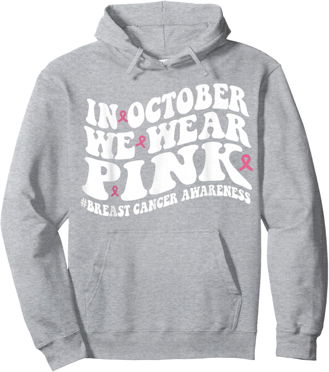 In October We Wear Pink Groovy Breast Cancer Awareness Month Hoodie - Hoodie | Ash