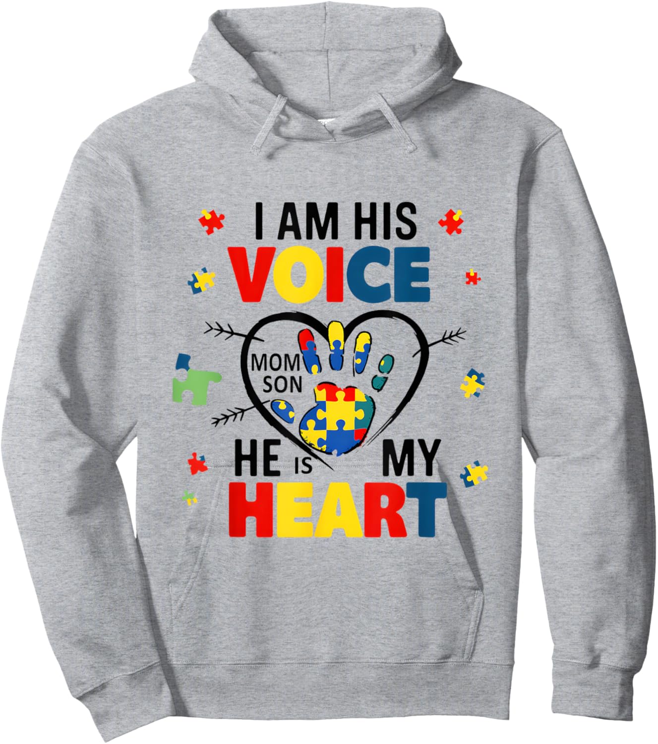 I'm His Voice He Is My Heart Autism Awareness Hoodie - Hoodie | Ash