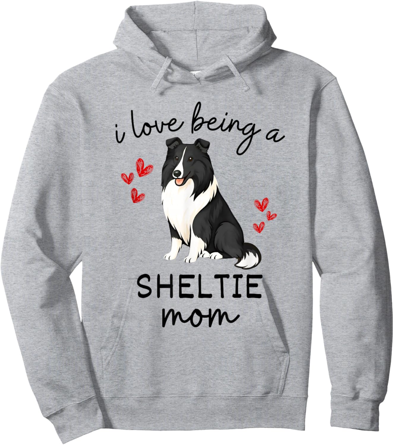 I Love Being a Sheltie Mom Bi Black and White Sheltie Mom Hoodie - Hoodie | Ash