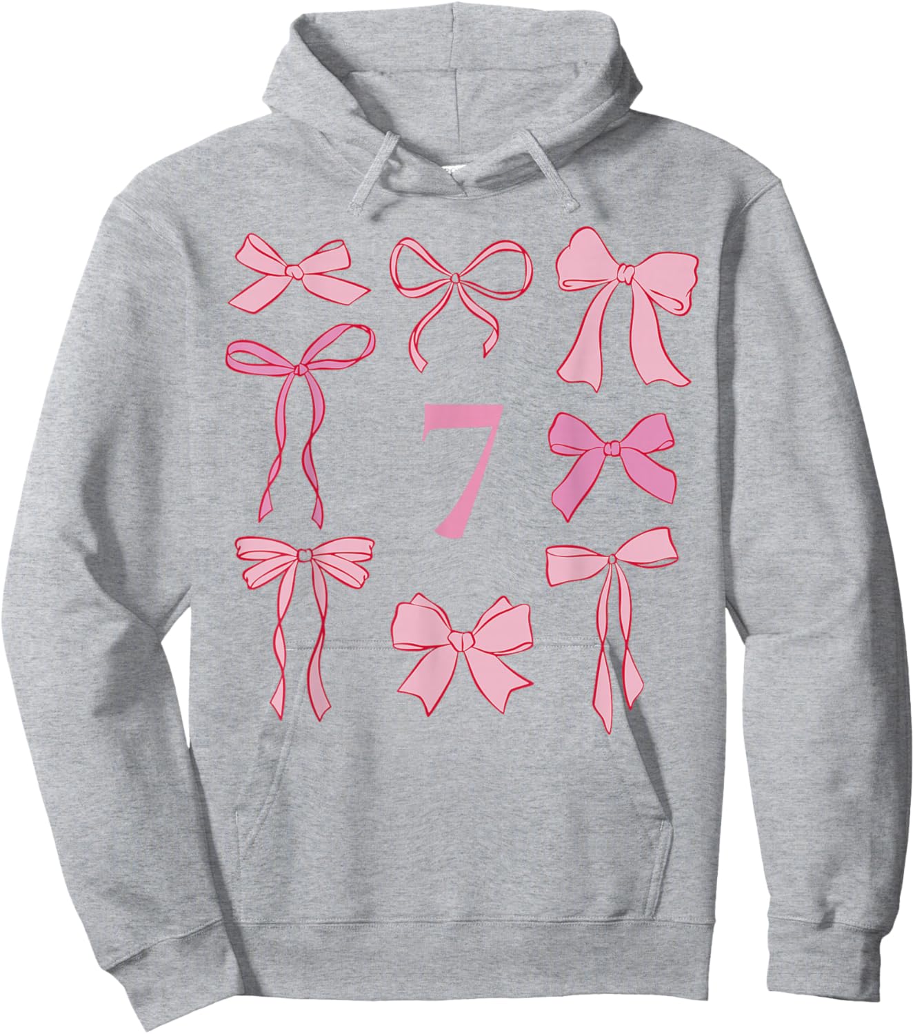 Hello Seven Coquette Preppy Pink Bow 7th Birthday Girl Hoodie - Hoodie | Ash