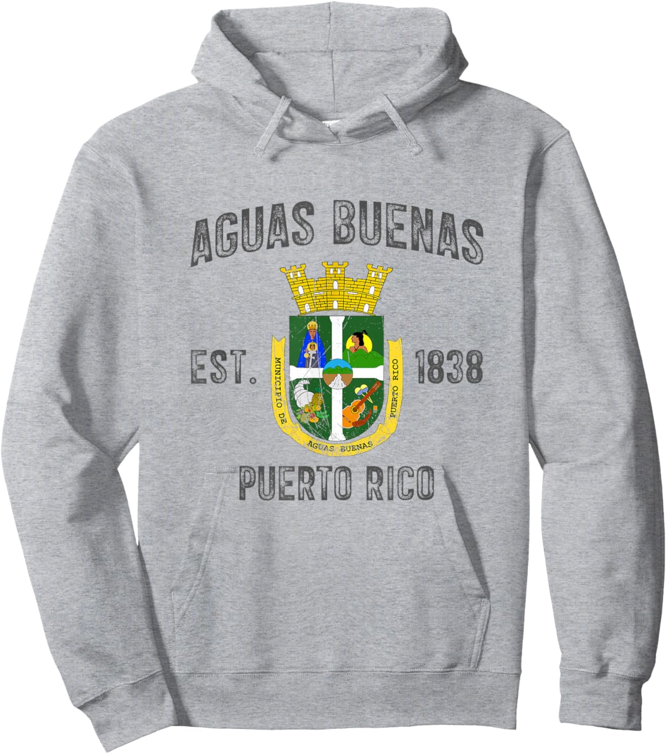 Vintage Aguas Buenas EST.1838 Puerto Rico Flag Design Hoodie - Hoodie | Ash