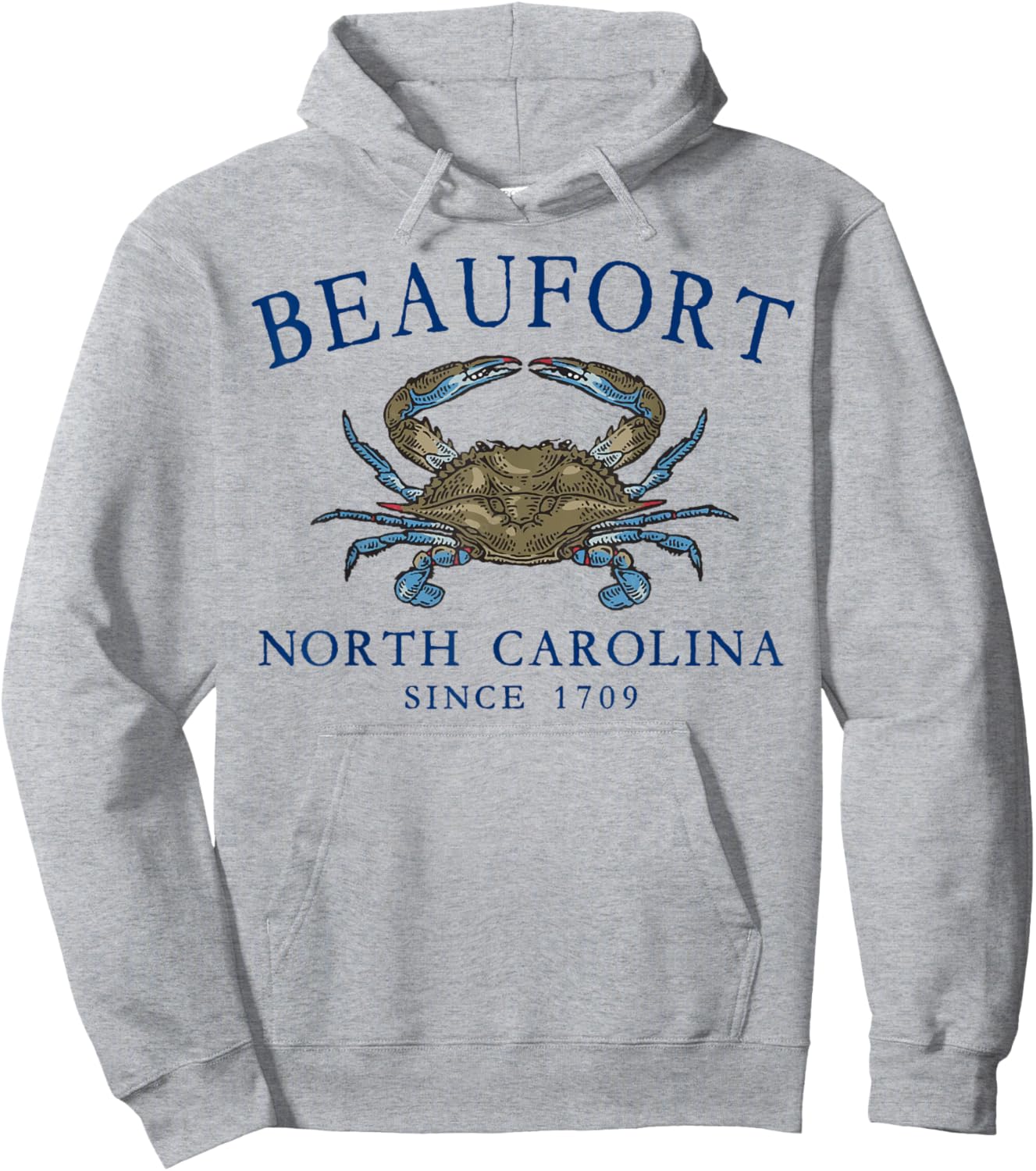 Beaufort North Carolina Blue Crab Since 1709 Navy Blue Hoodie - Hoodie | Ash
