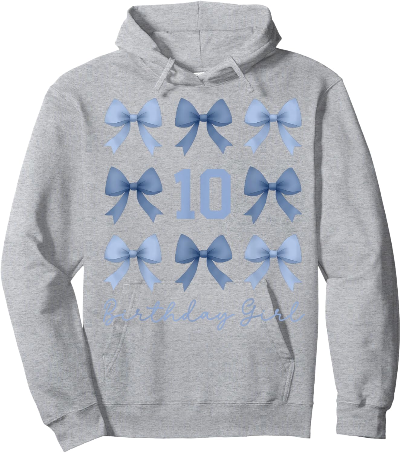10th Birthday Girl Coquette Toile Blue Bow 10 Year Old Girl Hoodie - Hoodie | Ash