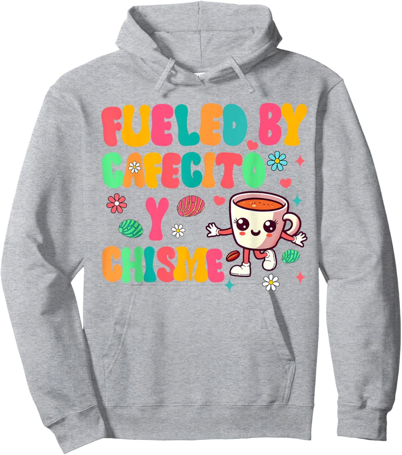 Cafecito Y Chisme Fueled Cafecito & Chisme Mexican Breakfast Hoodie - Hoodie | Ash