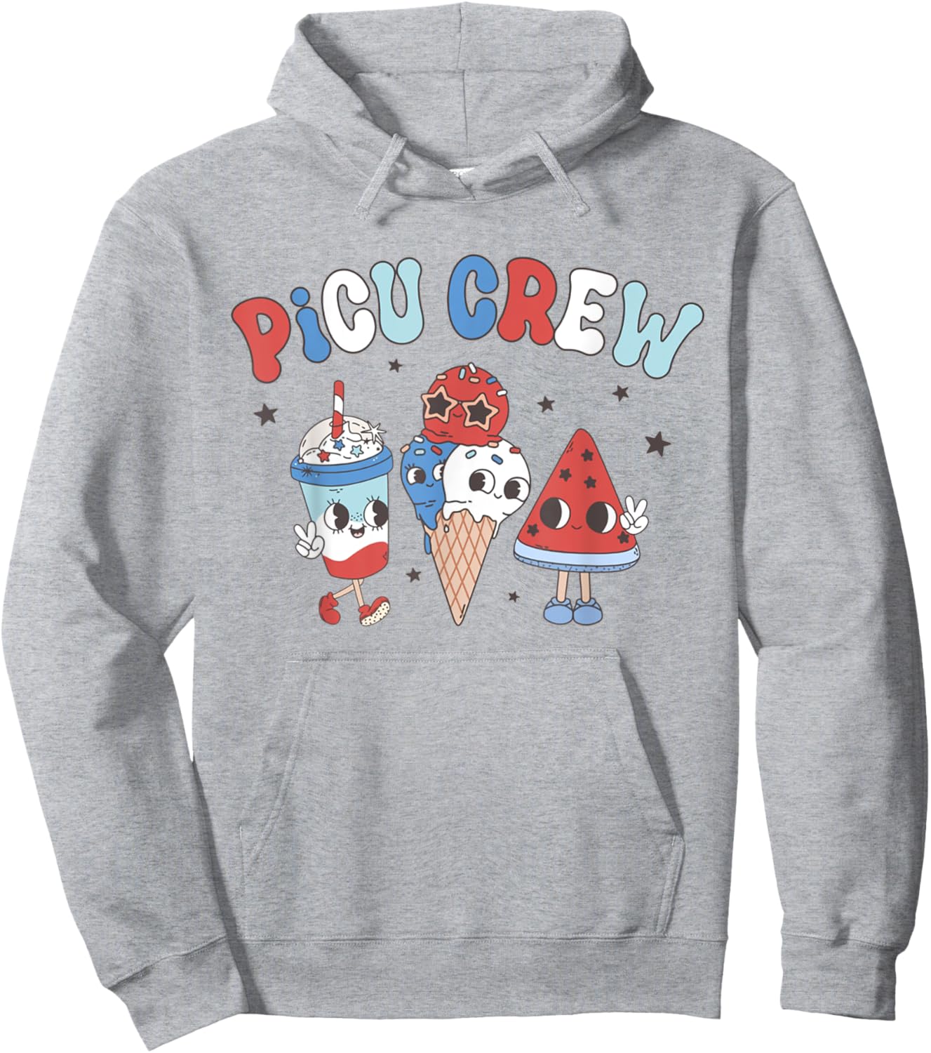 Retro PICU Nurse 4th Of July Popsicle American PICU Squad Hoodie - Hoodie | Ash