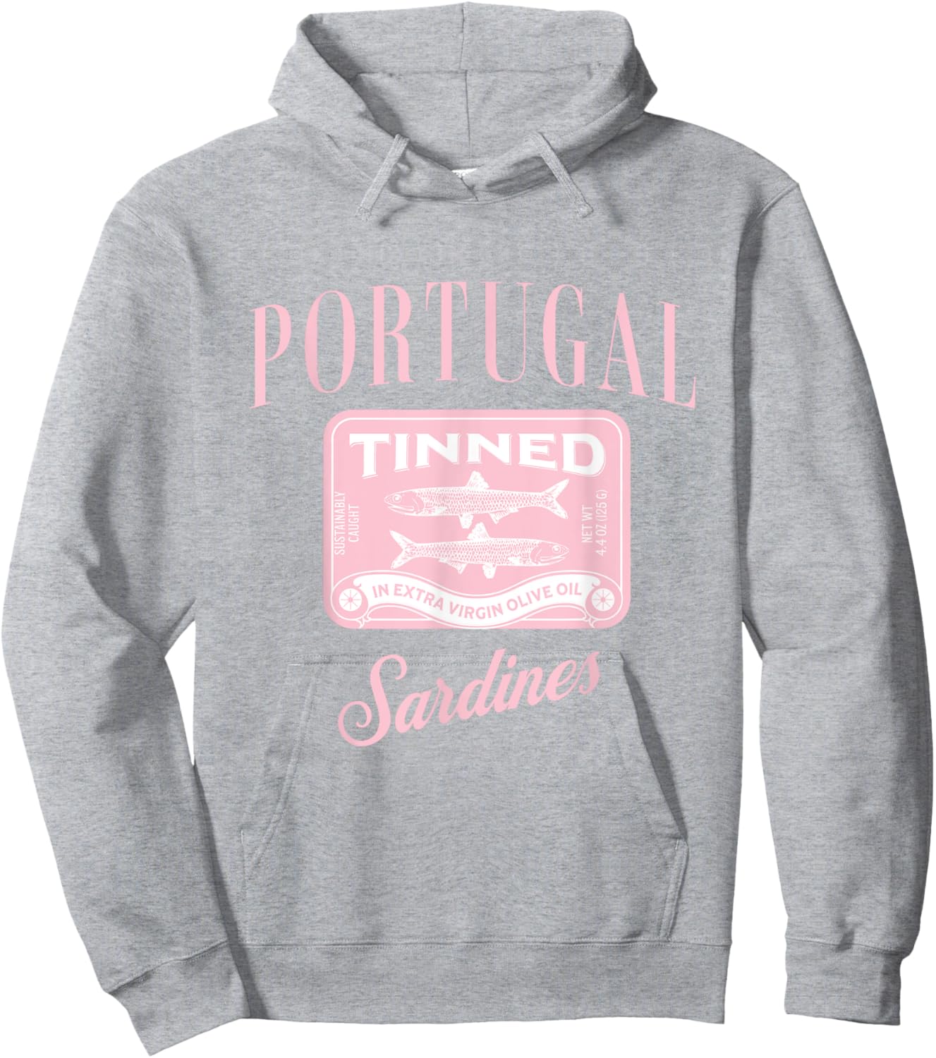 Tin Fish Sardines - Women's Classic Fit White Short Sleeve Letter Print Portugal Sardines Summer Hoodie - Hoodie | Ash