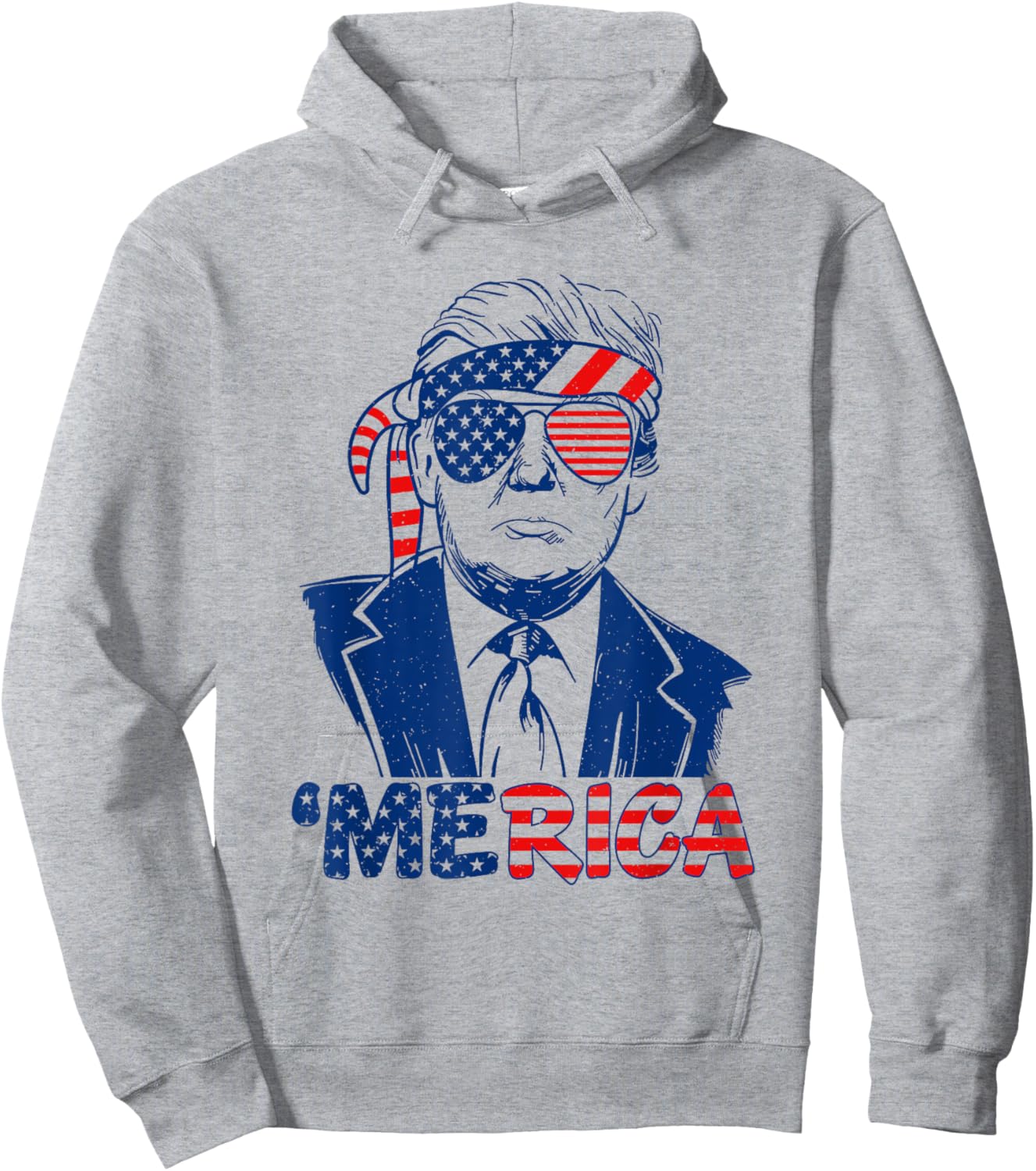'MERICA TRUMP Happy 4th Of July Trump American Flag Funny Men Hoodie - Hoodie | Ash